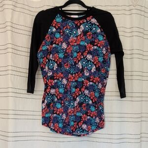 LuLaRoe Black and Floral Long Sleeve Top
